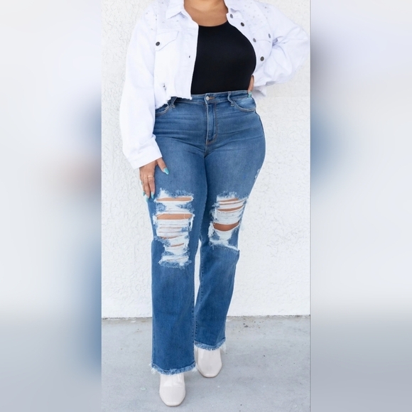 Judy Blue MR Dark Wash Straight Fit Dad Jeans Stretch Distressed 7/28 9/29 NEW - Picture 5 of 16